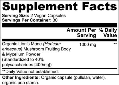 Lion’s Mane Mushroom Supplement for Brain Health, Focus & Memory Support | Natural Nootropic for Cognitive Performance & Mood | 30 Capsules