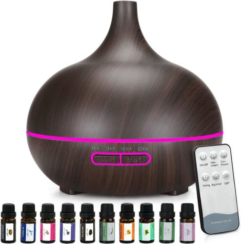 Oil Diffuser Gift Set - Essential Oil Diffuser with 14 LED Light Colors, Remote Control Wood Grain Diffusers for Home Oil Diffuser Gift Set - Essential Oil Diffuser with 14 LED Light Colors, Remote Control Wood Grain Diffusers for Home